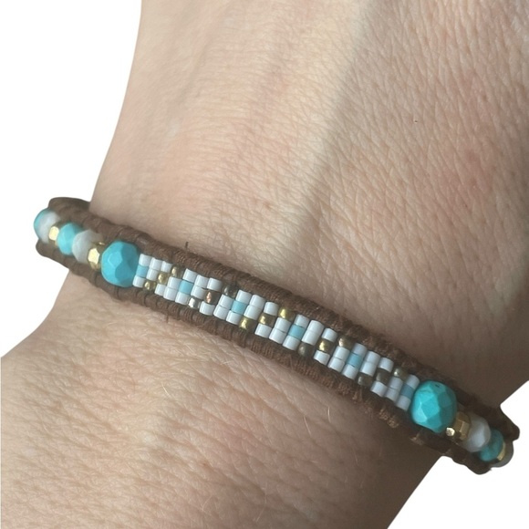 Chan Luu Turquoise Seed Beaded Bracelet 925 Leather - Picture 1 of 16